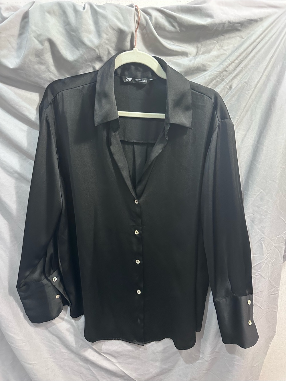 Zara Black Satin Shirt with Label Detail